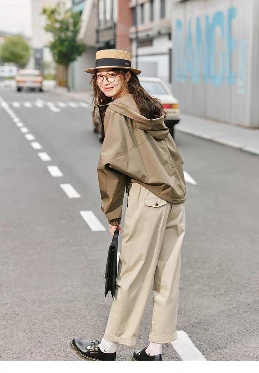 【内购会】紫涵连帽拉链防风短外套女简约通勤小个子宽松夹克上衣 商品图2