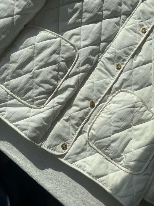 贝壳三 撞色翻领牛仔拼接菱格绗缝棉服大口袋直筒女士棉衣A110431 商品图10