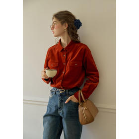 SimpleRetro安可拉红调 复古文艺灯芯绒衬衫女冬宽松休闲翻领上衣
