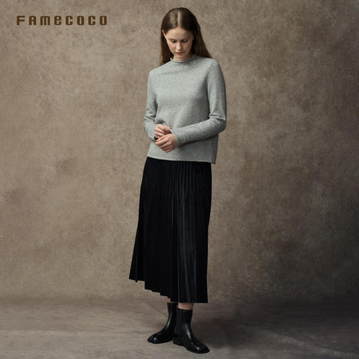 Famecoco范可儿卷边半高领绵羊毛混纺针织衫FAC8DC002 商品图4