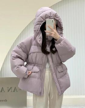 【YW】无忧购韩版抽绳收腰显瘦小个子连帽百搭50%白鸭绒羽绒服24012（截单后7天发货)25年清仓捡漏