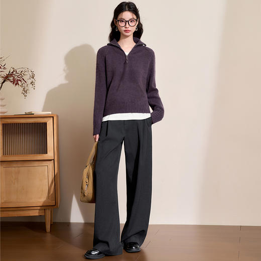 西遇短款立领半拉链毛衣女冬季新款简约设计感百搭针织衫D0043996 商品图1