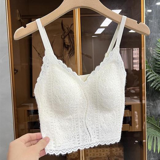 【美的眩晕】2025秋冬季蕾丝保暖吊带女带胸垫文胸罩一体显瘦内搭外穿背心！ 商品图0