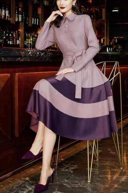 Le Malene 优雅气质麂皮绒撞色连衣裙 19150 商品图1