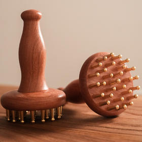 *自营*黄铜经络按摩刷 | 黄铜梳齿29颗长柄把手柄花梨木材质厚实握感易用力宽长大齿圆滑按摩日常按摩器可梳头。