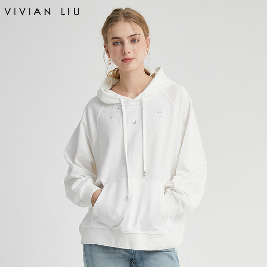 VIVIAN LIU薇薇安刘D2417305梅春女装新款连帽绣花长袖针织衫 商品图0