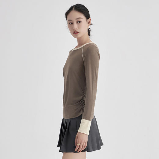 weyo秋冬百搭修身女色纺侧缝捏褶打底衫上衣A17307 商品图2