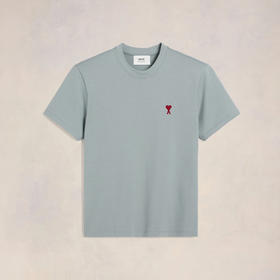 AMI 男士徽标刺绣棉质圆领短袖T恤 蓝色 UTS035 724 4012