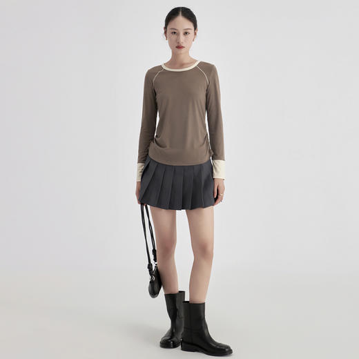 weyo秋冬百搭修身女色纺侧缝捏褶打底衫上衣A17307 商品图3