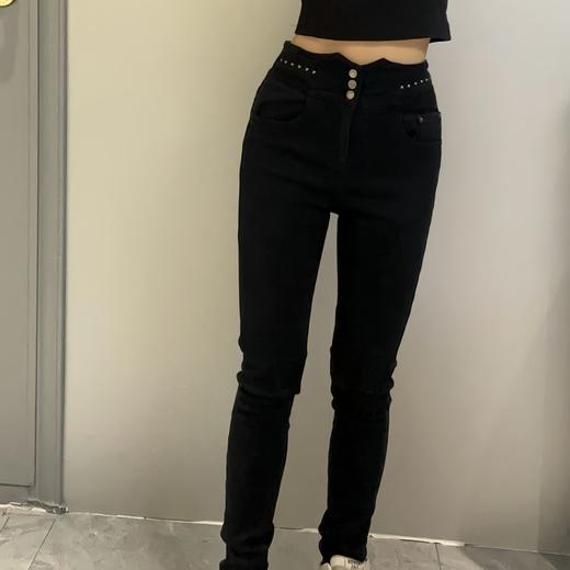 Z1高腰裤脚不车边底抓绒小脚牛仔裤40908 冬季 213154091001 商品图0