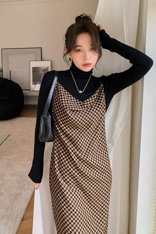 ANSUABEL 棋盘格荡领吊带连衣裙套装 14169 商品图1