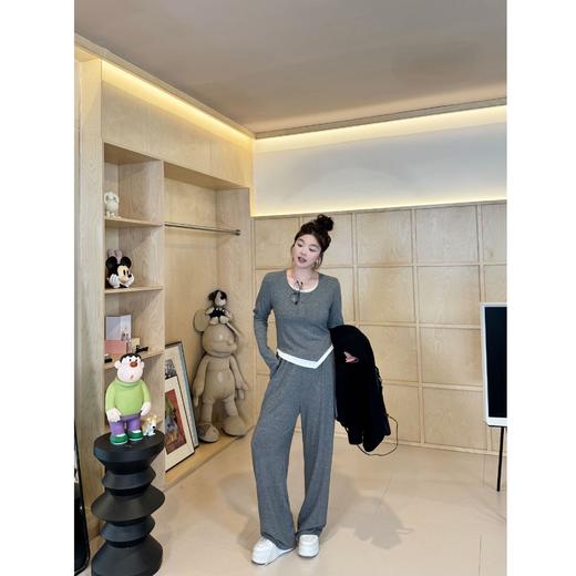 2024新品  蕾蕾同款【简约派】假两件腰部两侧抽绳不规则上衣+全松紧休闲裤 商品图0