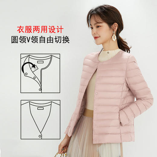 【新款轻薄羽绒服】白鸭绒秋冬季内胆 圆领V领两穿大码修身短款外套 商品图1