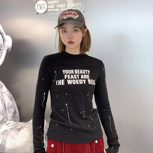 B1小立领泼墨打底长袖T恤41015（黑） 冬季 344030080321 商品图0