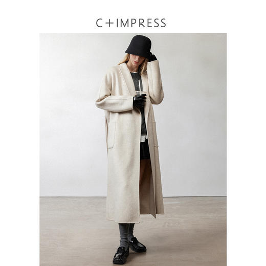 松弛感牦牛绒桑蚕丝羊毛混纺时髦抽绳浴袍式大衣2024冬新DY2404002 商品图2