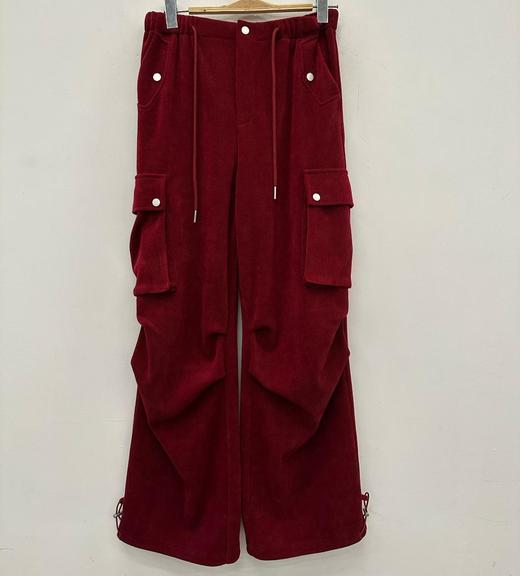 ZB1抽绳绒面工装阔腿裤40915（黑红） 冬季 944010220321 商品图4