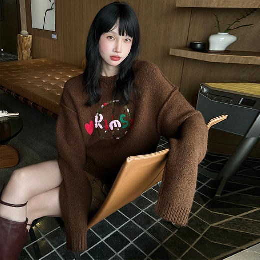 【顺丰包邮】04235 洛诗琳设计感亲肤不撞款套头刺绣字母毛衫518 商品图0