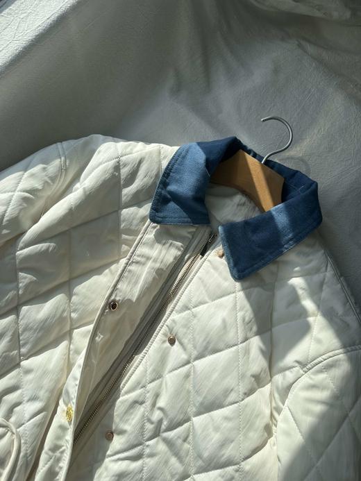 贝壳三 撞色翻领牛仔拼接菱格绗缝棉服大口袋直筒女士棉衣A110431 商品图4