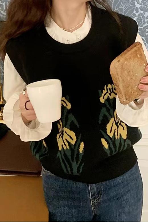 HAYES 黑色针织花朵马甲 14178 商品图0