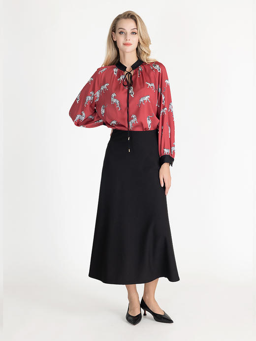 LIZZY 复古时尚洋气动物印花重磅真丝水滴领撞色立领女衬衫7939 商品图2