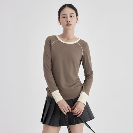 weyo秋冬百搭修身女色纺侧缝捏褶打底衫上衣A17307 商品图1
