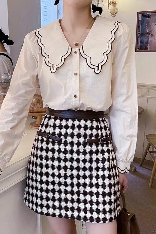 amadella 黑白菱形高腰拼皮半裙 14158 商品图5