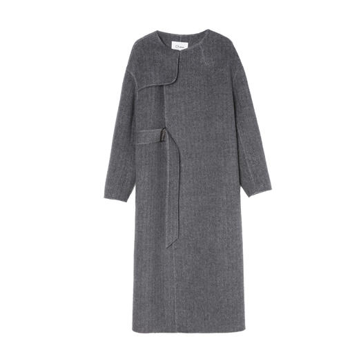 西嘉羊毛圆领设计感腰带高智淡人风廓型大衣2024冬新 商品图4