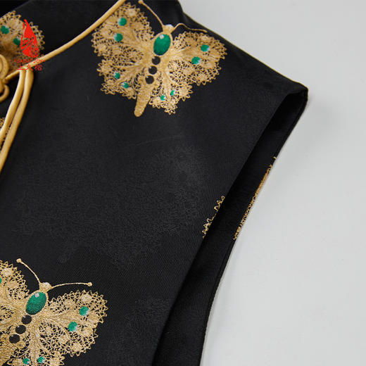 SAINTJOY/上久楷 女式宋锦马甲 中式上衣 中国风 复古 黑金蝴蝶 黑金绿 CY1044207005 商品图9