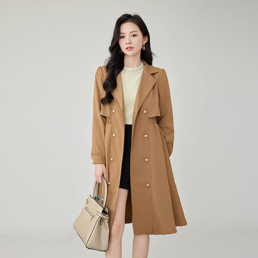 奢姿2025年秋装新款大码女装双排扣翻驳领外套胖mm气质时尚风衣9923366511 商品图4