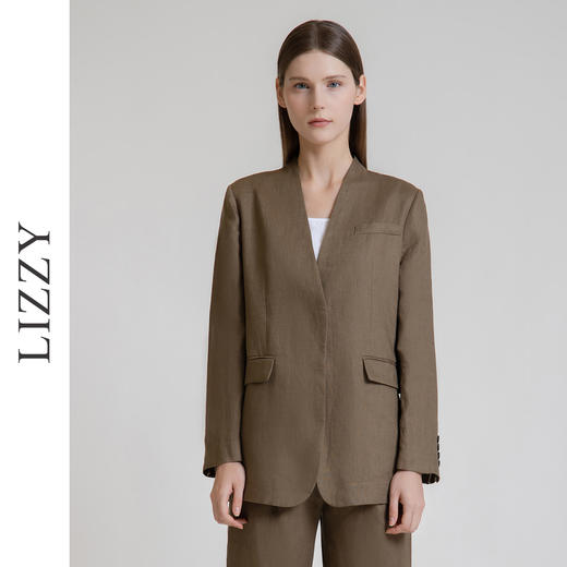 LIZZY早秋老钱风亚麻长袖宽松商务休闲西装外套女767657 商品图0