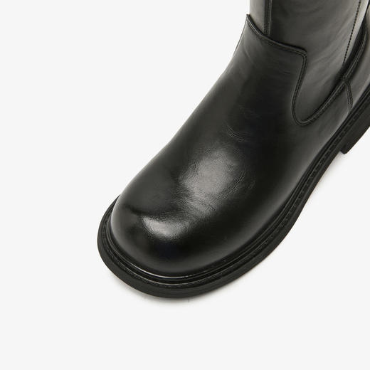 西遇粗跟长筒靴女加绒新款冬季V口骑士靴显瘦黑色高筒长靴子D0047822 商品图5