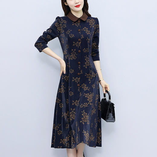 雀说新款时尚洋气娃娃领收腰显瘦减龄过膝中长裙AL906 商品图2