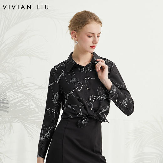 VIVIAN LIU薇薇安刘R2413001梅春女装新款翻领单排扣长袖衬衫 商品图0