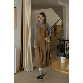 SimpleRetro中古美拉德 文艺格纹呢料背心裙女叠穿大裙摆a字裙子