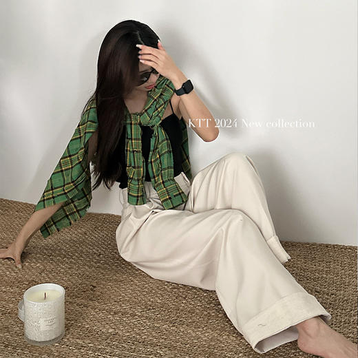 【顺丰包邮】04641 洛诗琳秋季韩系慵懒高级感天丝醋酸撞边休闲裤50602 商品图2