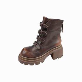 MIO米奥冬季经典百搭马丁靴复古潮流短靴圆头厚底靴子女咖啡色 M245643323