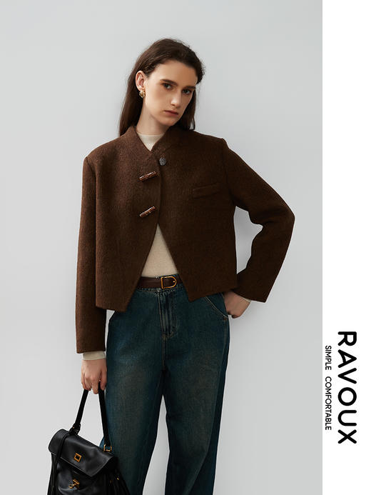 264419907小立领牛角扣短款外套 商品图4