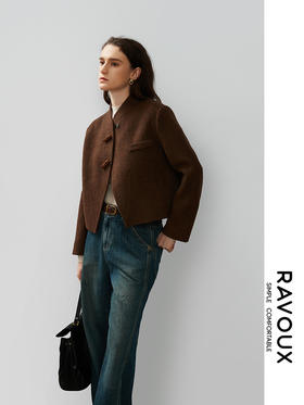 264419907小立领牛角扣短款外套