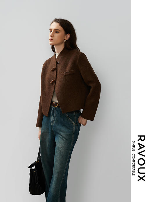 264419907小立领牛角扣短款外套 商品图0