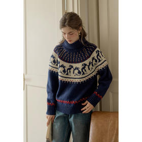 SimpleRetro北岛企鹅 古着费尔岛高领套头毛衣女外穿慵懒风针织衫