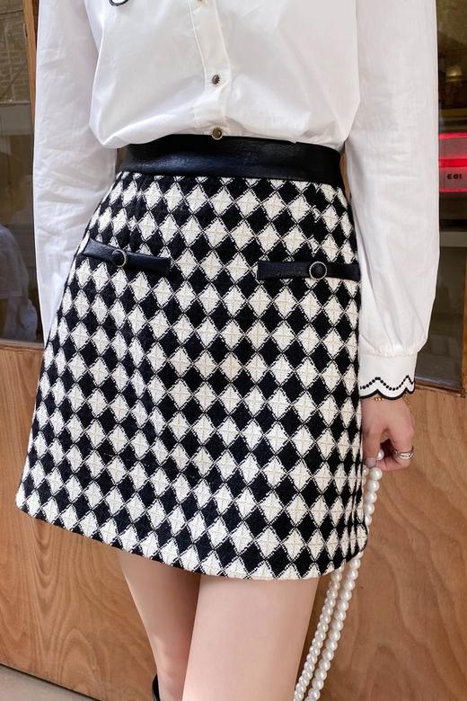 amadella 黑白菱形高腰拼皮半裙 14158 商品图4