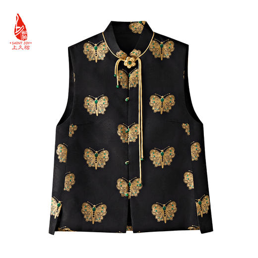 SAINTJOY/上久楷 女式宋锦马甲 中式上衣 中国风 复古 黑金蝴蝶 黑金绿 CY1044207005 商品图7