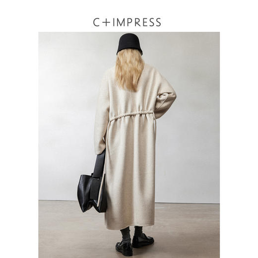 松弛感牦牛绒桑蚕丝羊毛混纺时髦抽绳浴袍式大衣2024冬新DY2404002 商品图3