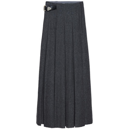 SELFWHO羊毛混纺灰色百褶半身裙女2024秋冬新款高腰宽松通勤a字裙 商品图4