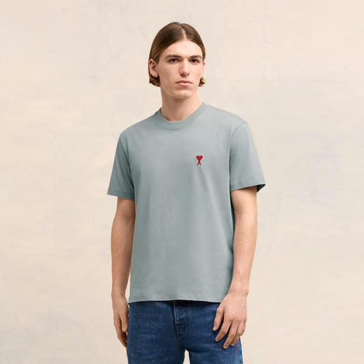 AMI 男士徽标刺绣棉质圆领短袖T恤 蓝色 UTS035 724 4012 商品图1