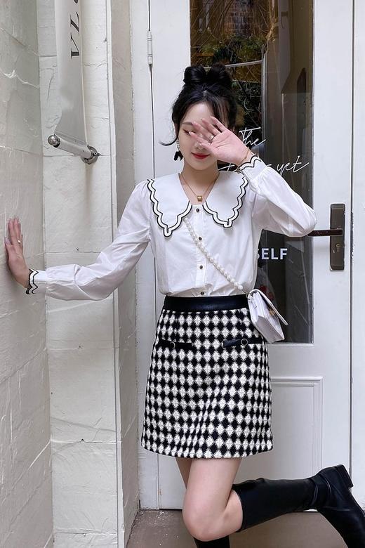 amadella 黑白菱形高腰拼皮半裙 14158 商品图7