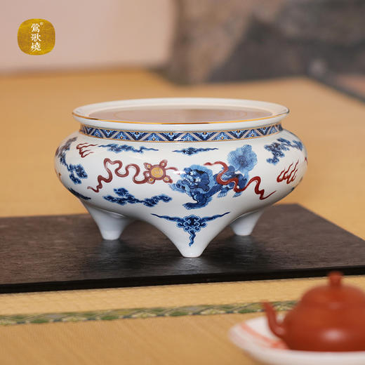 【莺歌烧旗舰店】青花釉里红狮子绣球 商品图0