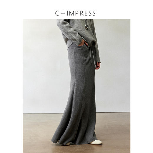 西嘉羊毛天丝松紧腰高智风鱼尾卫衣半裙2024冬新 商品图1