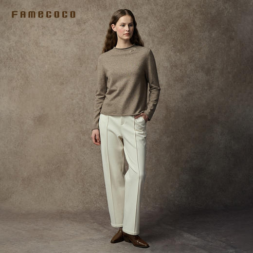 Famecoco范可儿卷边半高领绵羊毛混纺针织衫FAC8DC002 商品图2