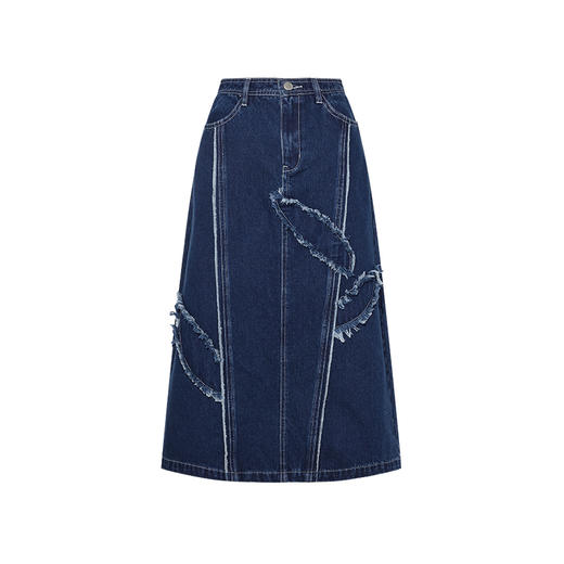 两三事 迷叶之森 2024冬季新款时尚毛边明线装饰牛仔半身裙长裙 商品图4